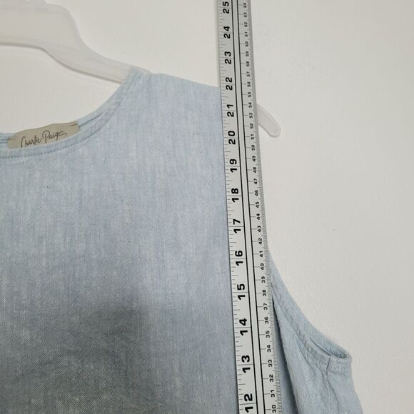 Charlie Paige blue linen partial open back ruffle boxy summer casual top size xl - Picture 6 of 8